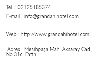 Grand Ahi Hotel iletiim bilgileri